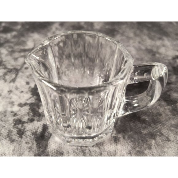 Vintage Clear Pressed Glass Cream Pitcher With Ribbed & Starburst Design - Picture 1 of 5